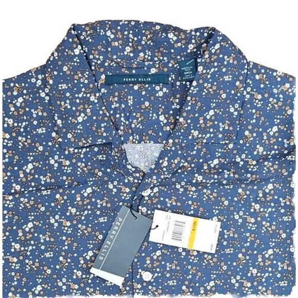 NEW Perry Ellis Shirt Mens Small Stretch Short Sleeve Floral Print Hawaiian $69 - Picture 1 of 4